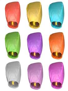 3/5/10/20/50朵彩色纸灯/天灯/许愿灯，采用阻燃椭圆白纸制成，适用于婚礼等各种派对 - 彩色 - 查看 1