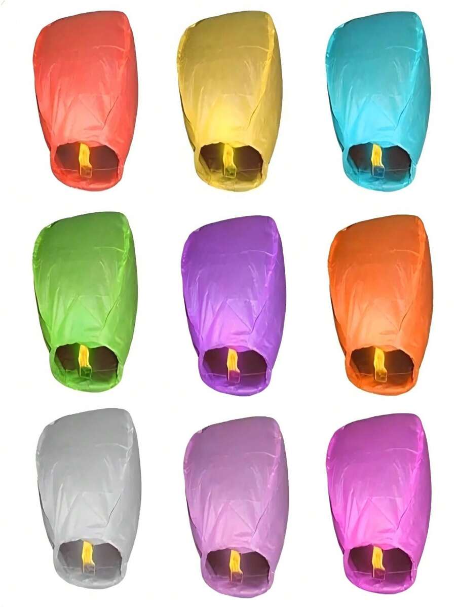 3/5/10/20/50朵彩色纸灯/天灯/许愿灯，采用阻燃椭圆白纸制成，适用于婚礼等各种派对 - 彩色 - 查看 1