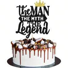 1 Pc The Man The Myth The Legend Cake Topper Glitter Happy Father's Day Cake Pick Dad's Birthday Theme Cake Decorations For Happy Retirement Theme Father's Birthday Party Supplies Black - Multicolor - View 1