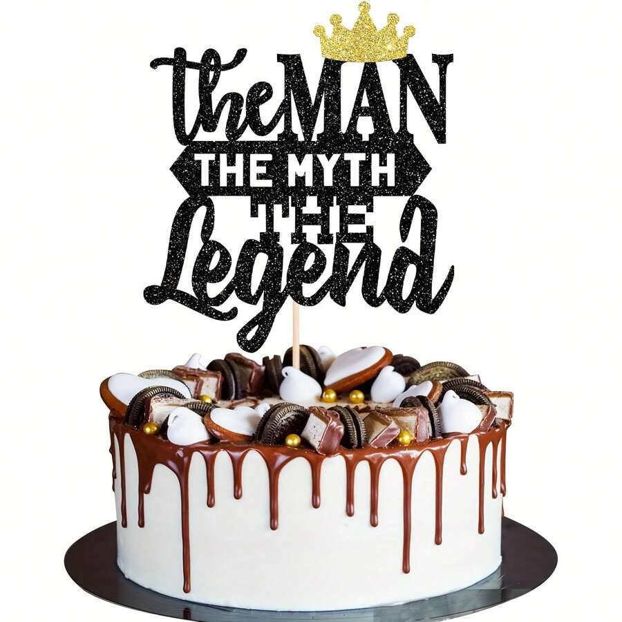 1 Pc The Man The Myth The Legend Cake Topper Glitter Happy Father's Day Cake Pick Dad's Birthday Theme Cake Decorations For Happy Retirement Theme Father's Birthday Party Supplies Black - Multicolor - View 1