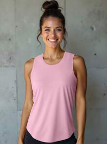 Pink Women Athletic Tank Top With Curved Hem For Layered Look Wide Shoulder Racerback Style Ideal For Yoga Workouts Gym Sessions And Outdoor Hiking Outfits - Pink - View 1