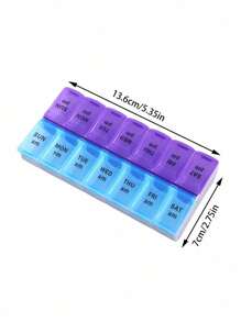 1 pieza/2 filas 14 compartimientos Caja de pastillas azul y morada, portátil y conveniente tamaño de viaje gran capacidad a prueba de humedad sellada, buena identificación organizador de pastillas/cápsulas de mañana y noche con braille, caja de almacenamiento semanal de 7 días de medicación con compartimientos AM/PM