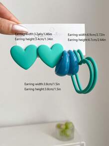 一套3对时尚夸张大爱心几何创意耳环，适合情人节 - 彩色 - 查看 17