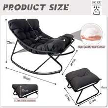 PERRTWDLF Rocking Chair Metal Oversized Rocking Chair With Cushion And Footstool Outdoor Reading Chair Rocking Chair Living Room Lounge Chair With Cushion Weight Capacity Up To 150 Kg, Comfortable Lounge Chair For Living Room, Patio, Balcony, Garden - Grey - View 2