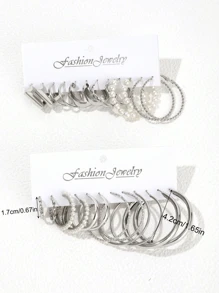 12pcs Fashion Faux Pearl Earrings Set, Minimalist & Elegant Style Suitable For Daily Life And Party, 4 Seasons Jewelry - Silver - View 3