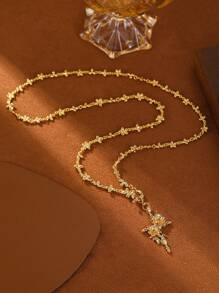 1pc 18K Gold Plated Luxury Diamond Rose Flower Pendant Necklace, Specially Designed For Women's Wedding, Exquisite Craftsmanship Showcasing Elegance And Uniqueness, Comes With Velvet Bag - Gold - View 8