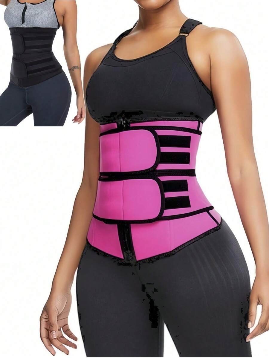 1pc, 2025 Spring/Summer Outdoor Sports Fitness Double Pressure Sweat Bundle Belt Zipper Double Belt Bundle Belt Fitness Plastic Belt, Suitable For Fitness, Yoga, Running, 2025 Summer Thin Sweat Clothing Women's Breathable Fitness Plastic Belt - Multicolor - View 1