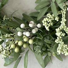 Latest 19.69inch Spring Artificial Pomegranate Olive Grape Leaf Wreath, Green, Classic Plastic, With Floral Garland, For DIY Decoration, Front Door, Wall, Wedding, Party, Home - 綠色 - 查看 3