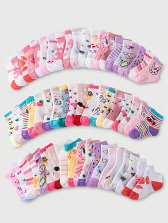 1/5/10/20 Pairs Kids Spring/Summer Socks With Colorful Bow, Bear & Heart Pattern, Soft Comfortable Breathable Ankle Socks, Casual Versatile Student Sports Socks, Suitable For School And Daily Wear, Random Color