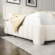 Platform Bed Frame With Height Adjustable Headboard, Modern Upholstered Cloud Bed, Sleek Curved Design, No Box Spring Needed, Easy Assembly, Noise Free,