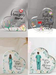 1/2 Pieces, Stethoscope Thanks Nurse For Heart-Shaped Acrylic Plaque Desktop Home Decoration (The Surface Has A Membrane That Needs To Be Tear Open), Graduation Gift For Nurse Classmates, Perfect Gift Acrylic Souvenir Decorations Suitable For Living Room, Bedroom, Office - Green - View 1
