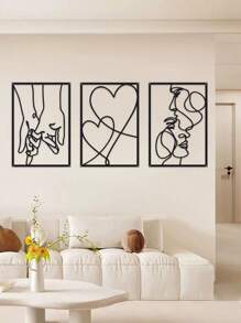 1 conjunto de arte de parede minimalista em metal, decoração de parede de metal com beijo de mão para o Dia dos Namorados, decoração de parede estética moderna para pendurar em casa, presentes de aniversário de verão, casamento, praia, volta às aulas, materiais escolares, decoração de quarto - Preto - Ver 7