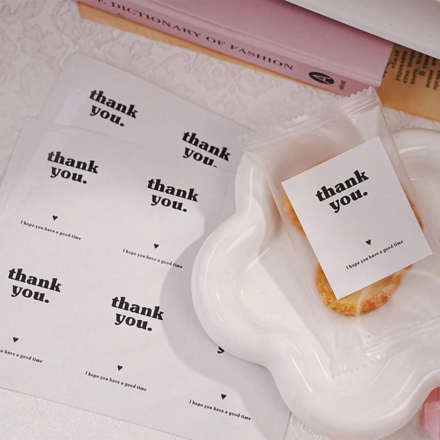 (5 Sheets, 30PCS) Minimalist New 5*6cm Rectangular Thank You Stickers, Versatile Gift Packaging Decorative Sealing Stickers, 30PCS - Black and White - View 1