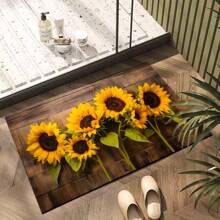 1pc Sunflower Pattern Printed Anti-Slip Silica Gel Kitchen Carpet, 3D Print Rectangular, Suitable For Living Room, Bedroom, Hallway, Bathroom, Laundry Room - Polyester Carpet, Indoor And Outdoor Home Decor - FUCFD142 - View 5