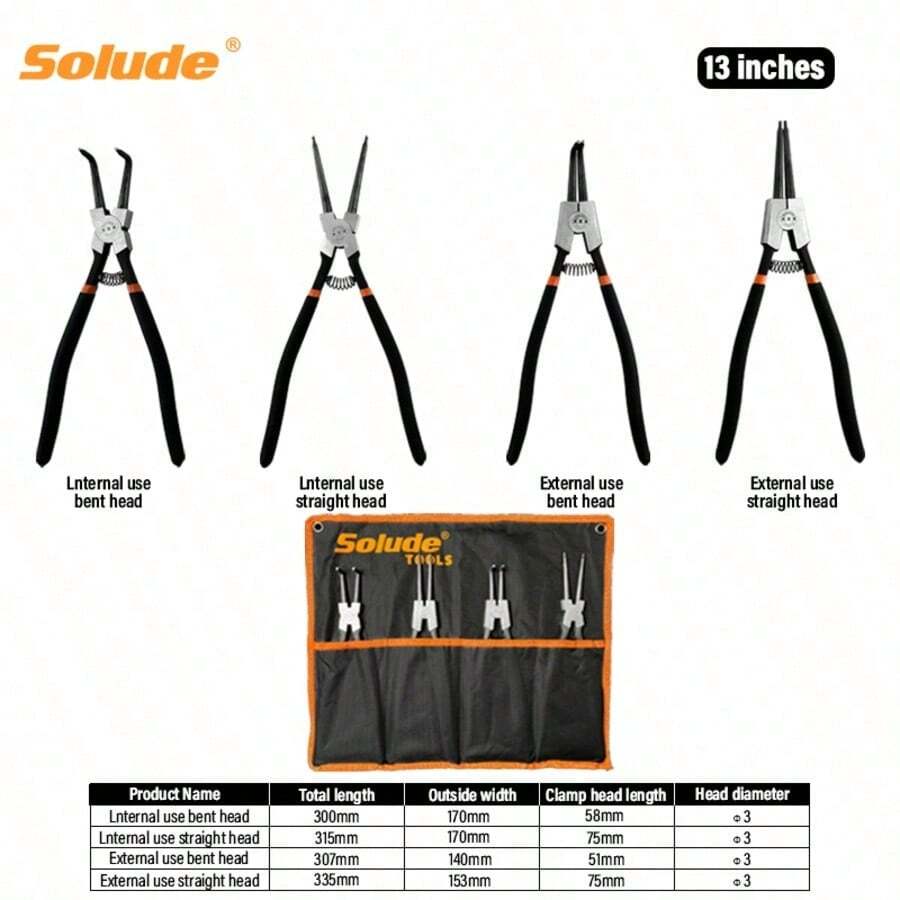 4-Piece Snap Ring Pliers Set – 7" Heavy Duty Internal & External Circlip Tool Kit With Straight & Bent Tips (5/64") + Storage Bag - 13 Inches - View 1