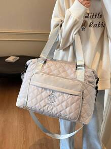 Embroidered Diamond Check, Duffel Bag, Travel Bag, Large Capacity Travel Bag, Multi-Pocket Storage, Leisure Travel, Business, Tourism, Hospital, Nylon Sports Bag, Vacation School Storage Outdoor Beach Sports Bag, Dance Travel Dry And Wet Separation Fitness Bag, Men And Women Tote Bag, Children's School Luggage Storage Bag - Multicolor - View 9