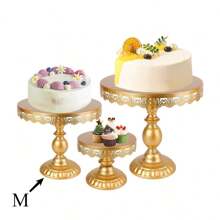 1pcsRound Golden Cake Stand, Elegant Lace Decorated Dessert Tray, Suitable For Weddings, Birthdays, Parties, Celebrations, Cake Display Stands