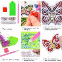 10 pièces Kit de porte-clés de peinture de diamant, kit de porte-clés d'art de diamant convenant aux enfants - décoration de sac et de clé, porte-clés en forme de papillon et de cœur à diamant pointillé 5D double face, artisanat DIY pour enfants et adultes