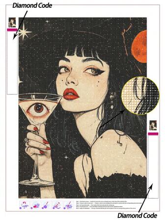 1pc Mystic Gothic 5D Diamond Painting, Enigmatic Woman With Martini & All-Seeing Eye Under Moonlight, DIY Diamond Painting Kits For Unique Wall Decor & Aesthetic Room Decoration Gifts Birthday Graduation Diamond Painting Diamond Art