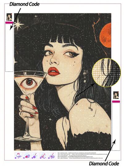 1pc Mystic Gothic 5D Diamond Painting, Enigmatic Woman With Martini & All-Seeing Eye Under Moonlight, DIY Diamond Painting Kits For Unique Wall Decor & Aesthetic Room Decoration Gifts Birthday Graduation Diamond Painting Diamond Art