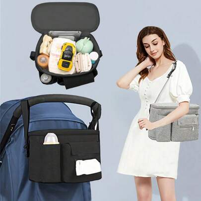 Bolsa de almacenamiento multifuncional de gran capacidad para cochecito de bebé, bolsa de pañales de hombro de moda para mamás
