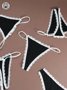 5Pcs/Set Women's Cotton Panties Lingerie Sexy Black Thongs Ladies Panties Underwear With Lace