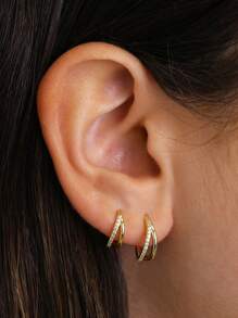1pc 925 Sterling Silver Rhinestone Double Hoop Earrings, Cartilage Helix Hoop, 16G, 10mm, Suitable For Nose Septum, Ear Cuff, Cartilage, Nose Ring, Unisex, Suitable For Daily Wear - Drill + Smooth Piercing Ring - View 6