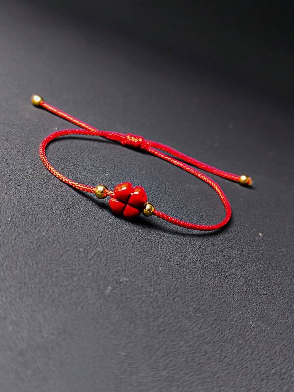 1pc Retro Woven Lucky Four-Leaf Clover Bracelet, Holiday Blessing Gift