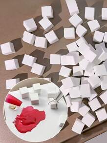 100片白色迷你可替换美甲海绵，美甲海绵金属夹，美甲渐变海绵，美甲海绵套装，包含50片小方海绵、1个刮夹，适用于渐变色美甲DIY，美甲工具，美甲用品，美甲配件