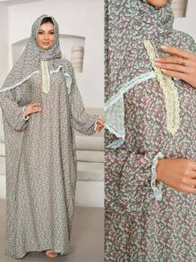 1pc Women Prayer Dress, Long Robe With Headscarf, Loose Long Sleeve Muslim Woman Prayer Garment, Abaya, Muslim Fashion Dress, Suitable For Festivals,Modest