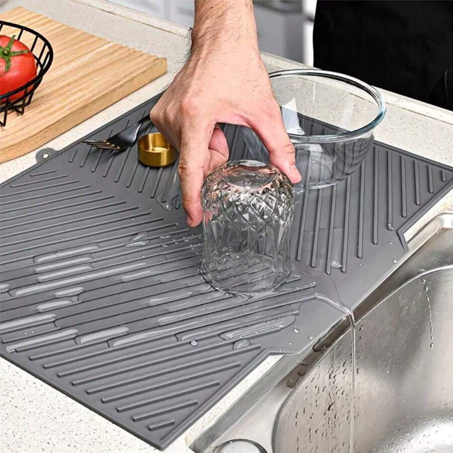 Non-Slip Silicone Kitchen Mat With Drainage Grooves, Dish Rack Pad For Sink Counter, Quick-Dry Drying Mat For Pots Pans Utensils, Heavy Duty Countertop Protector - Multicolor - View 1