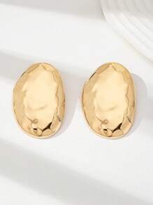 1对超大号金色金属几何耳环，女士个性饰品