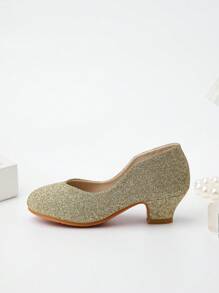 2025 Fashion New Gold Shiny Kids High Heels, Elegant Luxury High Heels For Girls, Suitable For Dance Performances, Elegant Princess Shoes, Bling Teen High Heels, Party High Heels - Gold - View 6