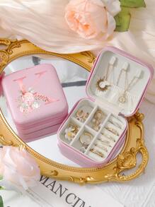 A-Z Floral Letter Pattern Travel Jewelry Box, Portable Zipper Travel Jewelry Storage Box, Gift Box For Women, PU Leather Waterproof Jewelry Box For Rings, Pendants, Earrings, Necklaces, Etc. - Gift Boxes For Girls And Women, Sun Travel Cool Back To School