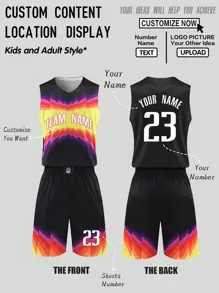 Set de 2 piezas Camiseta y pantalón corto personalizados para hombres - Camiseta de baloncesto con nombre, número e impresión de imagen degradada + pantalón corto, conjunto deportivo para entrenamiento de equipo y uso casual en primavera/verano