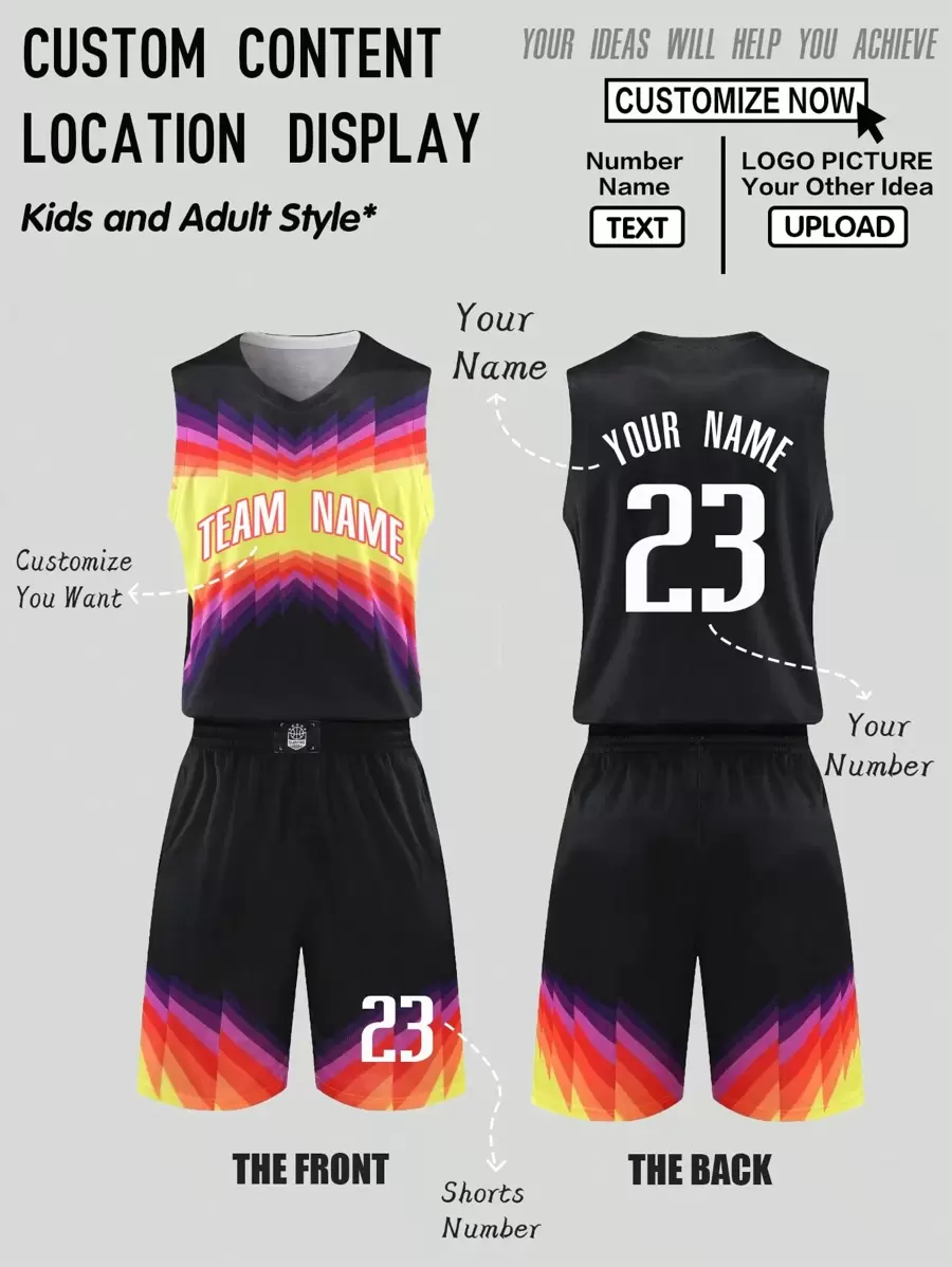 Set de 2 piezas Camiseta y pantalón corto personalizados para hombres - Camiseta de baloncesto con nombre, número e impresión de imagen degradada + pantalón corto, conjunto deportivo para entrenamiento de equipo y uso casual en primavera/verano