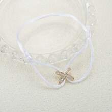 1 pieza Brazalete de acero inoxidable con pavé de rhinestones con diseño cruzado a la moda, dije dorado de la suerte para uso diario, adecuado para mujeres