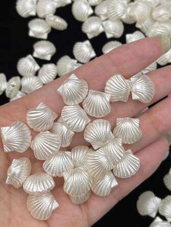 200/100pcs Pearl Shell Beads For Jewelry Making, Cute White Aesthetic Beads With Holes, Bulk Mermaid Accessories For Ladies DIY Hair Clips, Bracelets, Resin Bracelets, Craft Charm