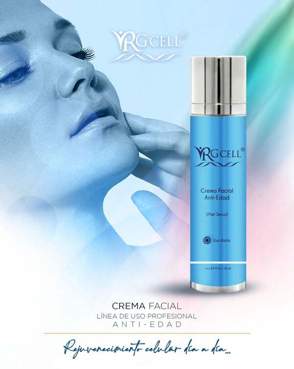 Crema facial Anti-Edad (Piel seca) RGCellNutre y revitaliza tu piel seca con la Crema Facial Antiedad RGCELL®. Su fórmula rica e hidratante está diseñada para penetrar profundamente, aportando colágeno y elastina para suavizar líneas de expresión y devolver la firmeza y elasticidad a tu rostro.