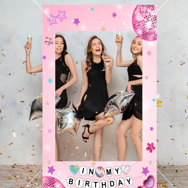 Birthday Party In My Birthday Era Backdrop Pink Glitter Disco Decorations,Birthday Banner Photo Booth Props,Christmas