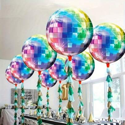 6pcs/Set 22-Inch Disco Ball Balloon, Retro Disco Party Decorations, Birthday Party Decor, Individual Party Decor, Festival Decorations, Celebration Decor, Home Decor, Bar Decor, Party Supplies