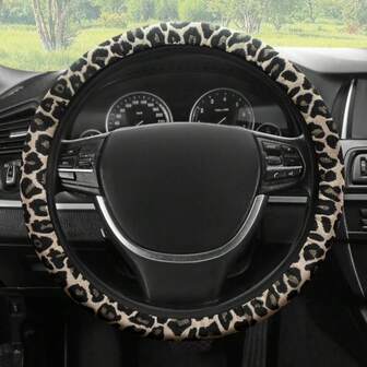 1PC Automotive Interior Four Seasons General Motors Non Inner Ring Elastic Band Leopard Pattern Breathable, Comfortable, Anti Slip, Sweat Wicking All Models General Motors Steering Wheel Cover,Cheetah Print Car Stuff