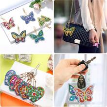 10 pièces Kit de porte-clés de peinture de diamant, kit de porte-clés d'art de diamant convenant aux enfants - décoration de sac et de clé, porte-clés en forme de papillon et de cœur à diamant pointillé 5D double face, artisanat DIY pour enfants et adultes