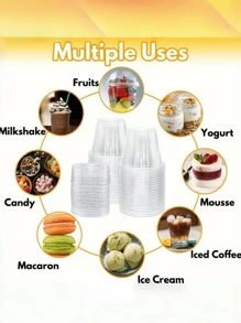 10/50/100pcs 9oz Clear Plastic Ice Cream Cups - Leak-Proof, Ideal For Desserts, Cakes, Cupcakes | Perfect For Parties And Events | Stackable And Easy To Transport, Food Storage For Events | Transparent Design | Leak-Proof, Ice Cream Party Decor