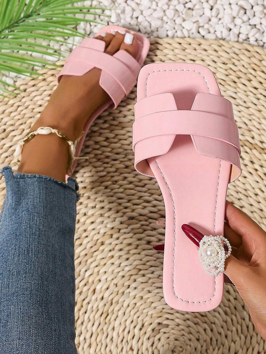 New Spring/Summer Fashion Casual Open Toe Strap Flat Slippers For Women, Comfortable Flat Sandals Beach Shoes, Minimalist Design, Versatile