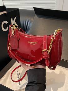 New Fashion Classic Versatile M Letter Pattern PU Waterproof Fabric Shoulder Bag, Printed Design Metal Chain Decor French Baguette Bag, Women Shoulder Bag, Suitable For Shopping, Commuting, Travel - View 4