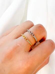 Chain Ring Wire Studded Zirconia Stone And For Women Jewelry Accessories 18k Gold Plated And 925 Silver - 金色 - 查看 5