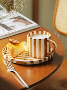 1 szt. Klasyczny ceramiczny kubek do kawy w paski i spodek, skandynawski minimalistyczny kubek w stylu retro, odpowiedni do latte, kawy, matchy, herbaty, kawy arabskiej, duża pojemność amerykańskiego kubka do kawy, świetny prezent dla przyjaciół i rodziny