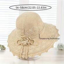 1pc Elegant Women's Breathable Sun Hat, Durable Foldable Wide Brim Beach Hat For Beach And Outdoor Use, UV Protection, Polyester, Beach Hat - Multicolor - View 5