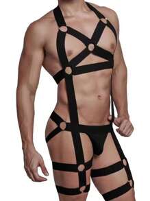 Popular Fitness Club Yoga Outfit Set, Elastic Casual Restraint Jumpsuit, Punk Style Summer, School Casual, Business, Boyfriend Husband Father Dad Men Gift, Daily Wear, Fashion, Teen, Outdoor, Vacation, Athletic, Travel, Street, Boho, Vintage Fall, Autumn, Halloween Autumn-Winter Accessories, Suitable For Teens, Youth, Men, Casual, Outdoor, Athletic, Vacation, Graduation Gifts, Birthday, Daily Wear - Black - View 4